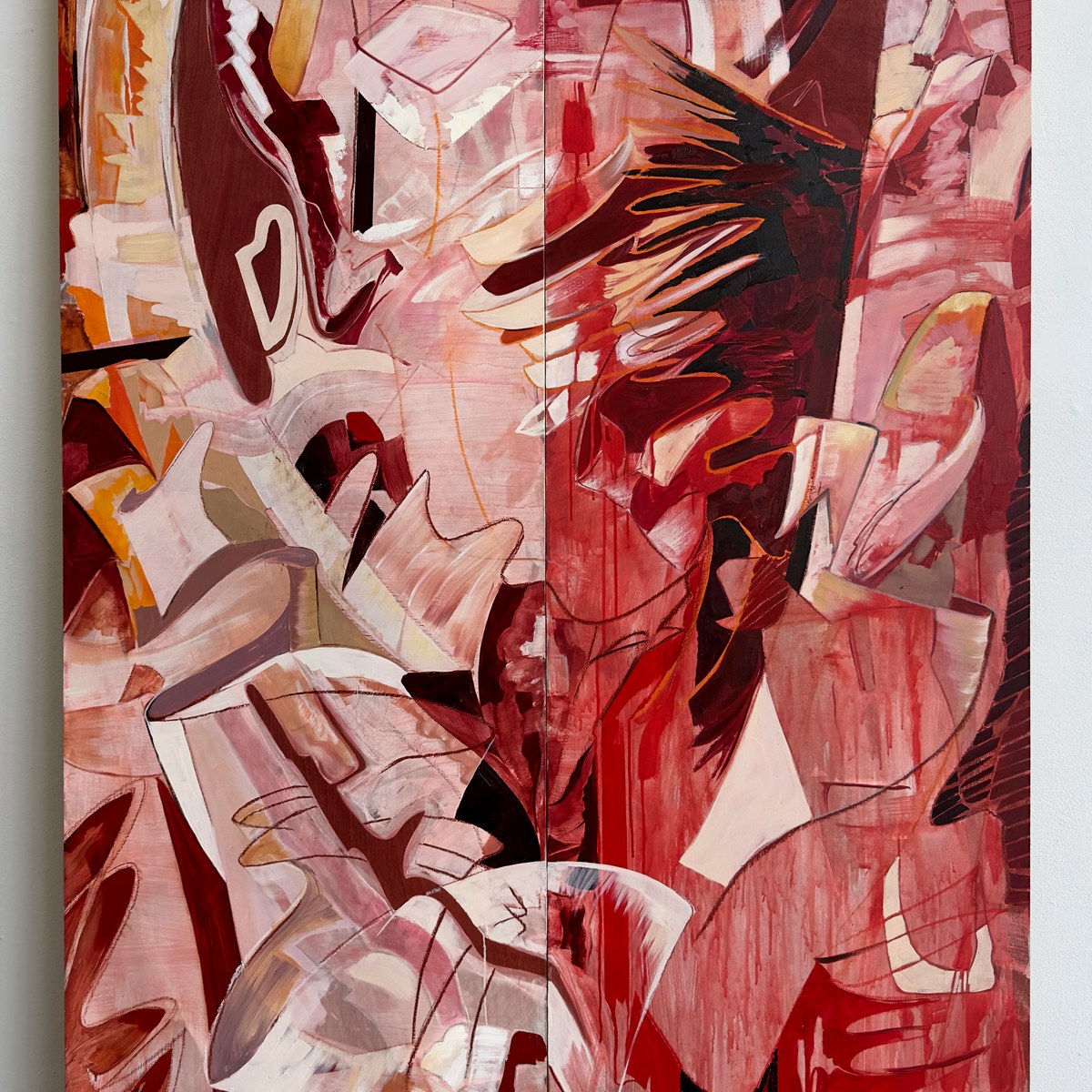 Split Body, oil and acrylic on panel, 48x80, 2024